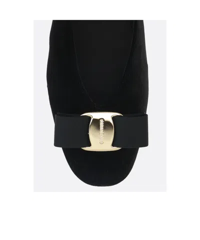 Ferragamo Ballerina Bow Black Var In Black