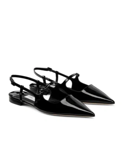 Jimmy Choo Black Patent Leather Didi Flat Shoes In Black