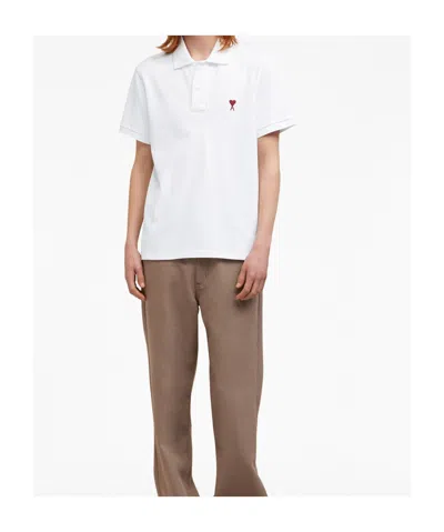 Ami Alexandre Mattiussi Organic Cotton Ami De Coeur Polo Shirt In White