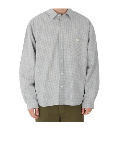 Erl Beige Shirt With Logo Embroidery On The Front And All-over Check Motif In Cotton Man In Gray