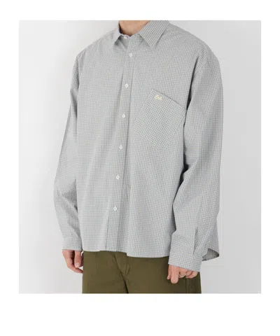 Erl Beige Shirt With Logo Embroidery On The Front And All-over Check Motif In Cotton Man In Gray