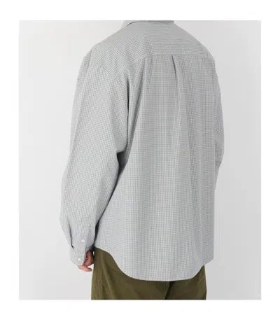 Erl Beige Shirt With Logo Embroidery On The Front And All-over Check Motif In Cotton Man In Gray