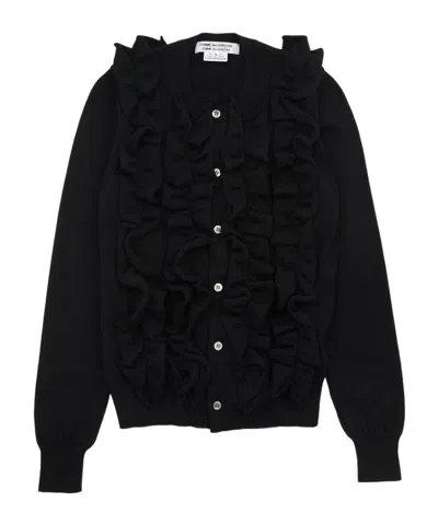 Comme Des Garçons Ruffle Wool Cardigan In Black