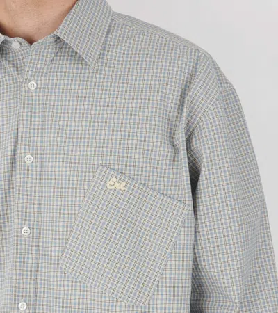 Erl Beige Shirt With Logo Embroidery On The Front And All-over Check Motif In Cotton Man In Gray
