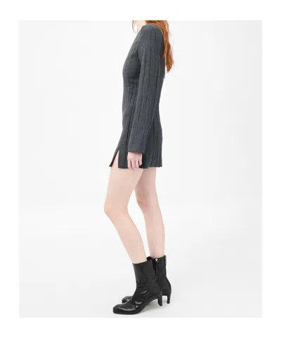 Our Legacy Fitted Ribbed Long Sleeve Square Neck Dress In Gray