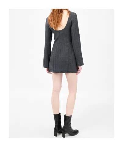 Our Legacy Fitted Ribbed Long Sleeve Square Neck Dress In Gray