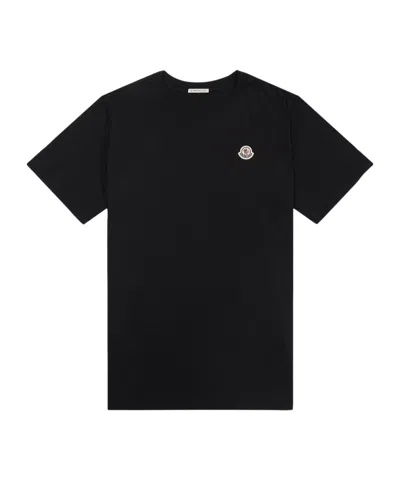 Moncler Set Of Three Cotton T-shirts With Logo Patch In Black