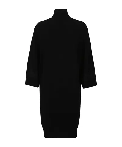 Ermanno Firenze Turtleneck Wool Dress In Black