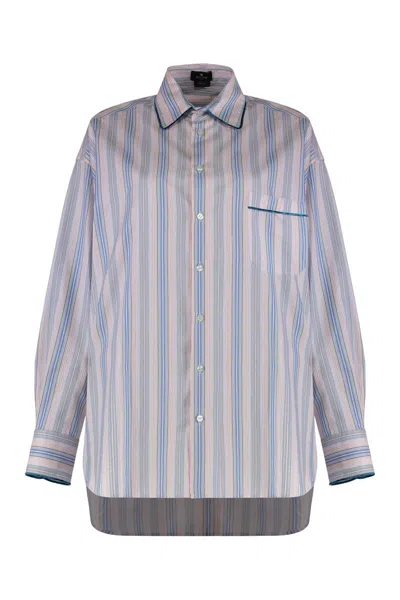 Etro Striped Cotton Shirt In White