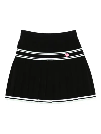 Casablanca Stripe Pleated Skirt In Black