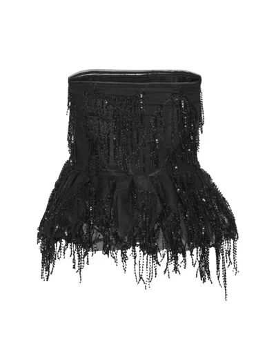 Rotate Birger Christensen Albertina Sequined Strapless Top In Black