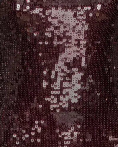 Rotate Birger Christensen Bordeaux Sequin Crewneck Mini Dress With Flared Sleeves In Tech Fabric Stretch Woman In Burgundy