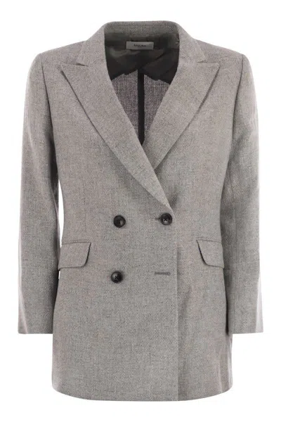 Saulina Anita - Double-breasted Wool And Linen Blazer In Gray