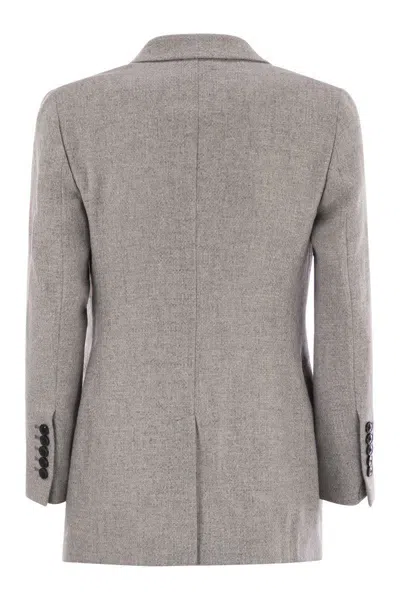 Saulina Anita - Double-breasted Wool And Linen Blazer In Gray