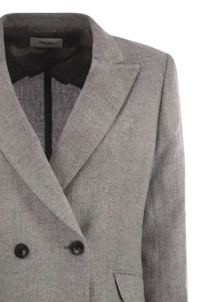 Saulina Anita - Double-breasted Wool And Linen Blazer In Gray