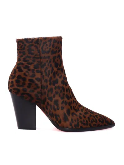 Santoni Leopard-print Block-heel Ankle Boots In Brown