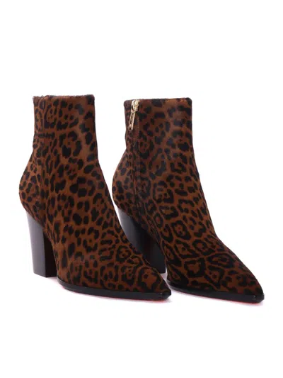 Santoni Leopard-print Block-heel Ankle Boots In Brown
