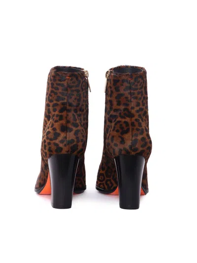 Santoni Leopard-print Block-heel Ankle Boots In Brown