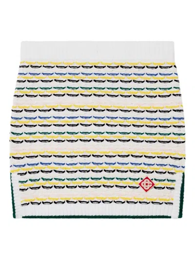 Casablanca Wool Skirt With Ribbed Hem And Side Vents In White