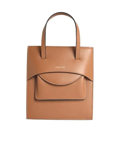 Hidesins Structured Leather Shoulder Bag With Top Handle In Brown