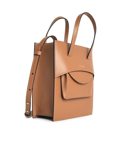 Hidesins Structured Leather Shoulder Bag With Top Handle In Brown