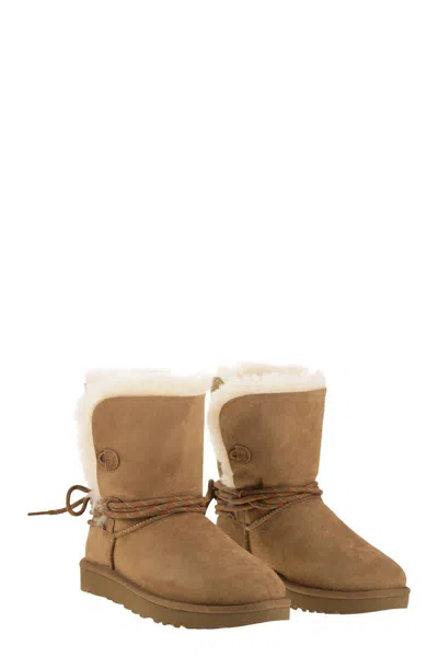 Ugg Ankle Boot With Lace Detail And Rubber Sole In Brown