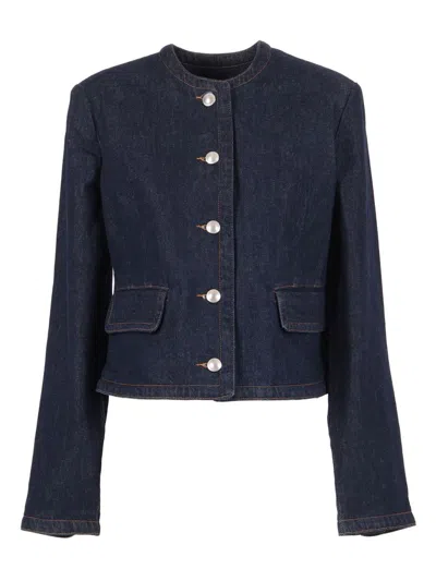 7 For All Mankind Round-neck Long-sleeve Jacket In Blue