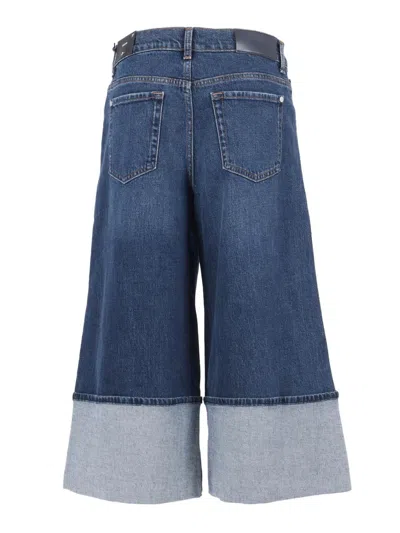 7 For All Mankind Wide-leg Jeans With Belt Loops And Contrast Hem In Blue