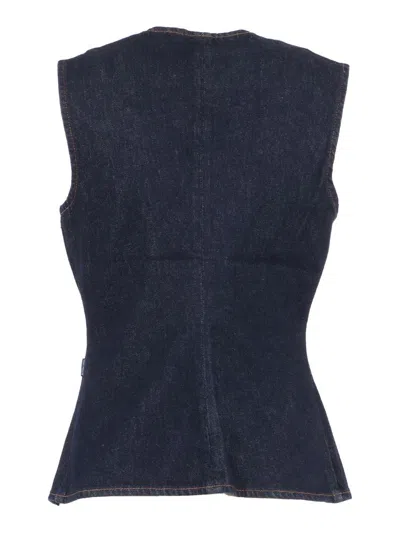 7 For All Mankind Lady Button-fastening Denim Waistcoat In Blue