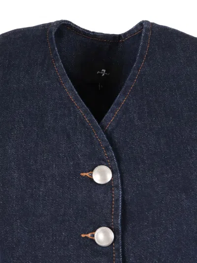 7 For All Mankind Lady Button-fastening Denim Waistcoat In Blue