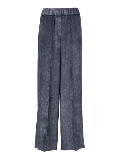 Peserico Wide-leg Trousers With Ribbed Texture In Blue