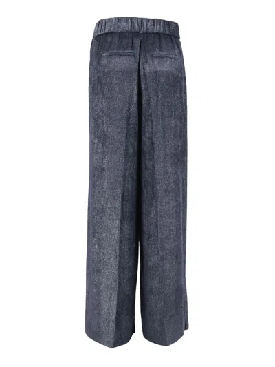 Peserico Wide-leg Trousers With Ribbed Texture In Blue