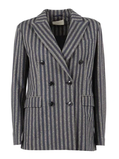Circolo 1901 Structured Tailored Double-breasted Jacket With Contrasting Stripes In Black