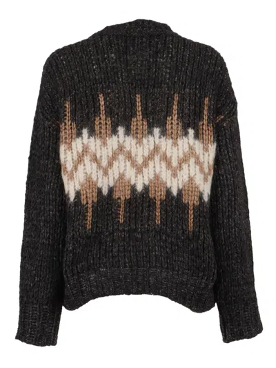 Peserico Cropped Knitted Sweater With Zigzag Pattern In Gray
