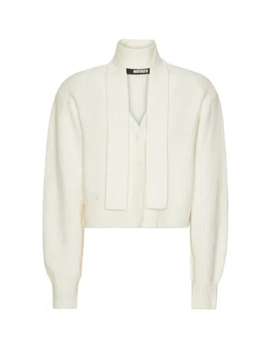 Rotate Birger Christensen Cardigan Con Sciarpa Lavorata A Maglia Bianco In White