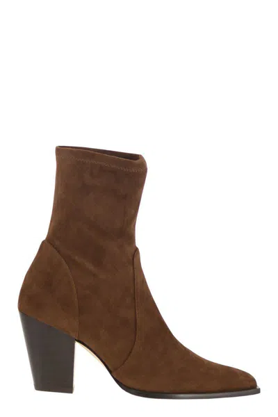 Stuart Weitzman Yuliana Pointed-toe Sock Boots In Brown