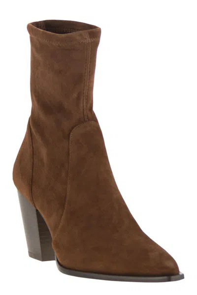 Stuart Weitzman Yuliana Pointed-toe Sock Boots In Brown
