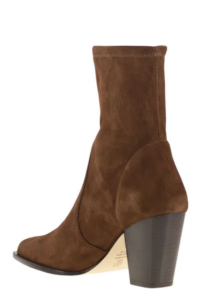 Stuart Weitzman Yuliana Pointed-toe Sock Boots In Brown