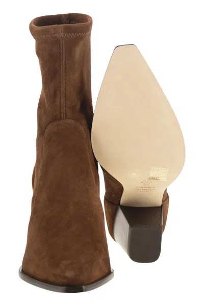 Stuart Weitzman Yuliana Pointed-toe Sock Boots In Brown