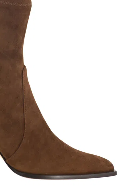 Stuart Weitzman Yuliana Pointed-toe Sock Boots In Brown