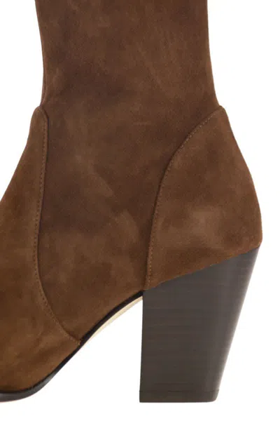 Stuart Weitzman Yuliana Pointed-toe Sock Boots In Brown