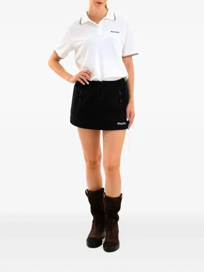 Miu Miu Fleece Miniskirt With Drawstring Waist And Zip Pockets In Black