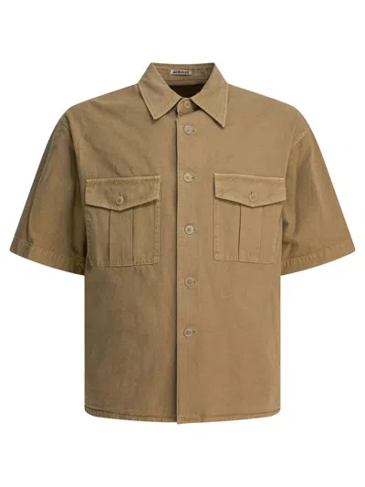 Auralee Short Sleeve Boxy Fit Button-down Shirt In Brown