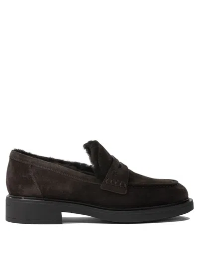 Gianvito Rossi Suede Loafers With Rubber Sole And Stitching In Brown