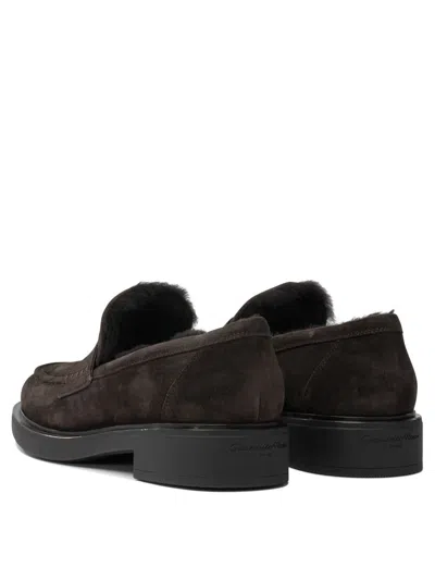 Gianvito Rossi Suede Loafers With Rubber Sole And Stitching In Brown