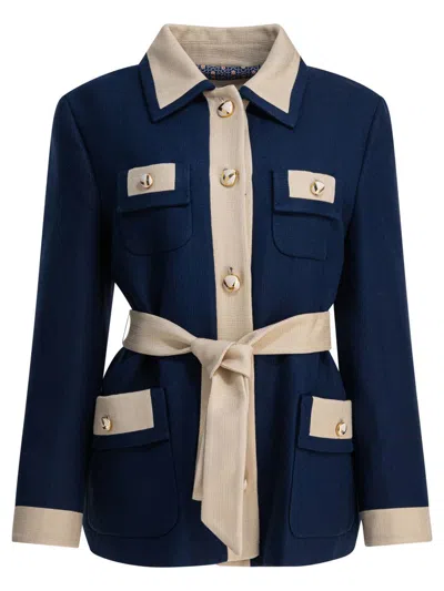 Valentino Blue/ivory Jacket With Belt In Blue