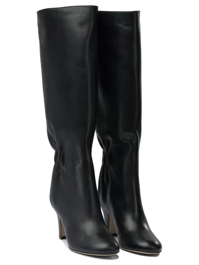 Ferragamo Knee-high Boots With Curled Design And Block Heel In Black