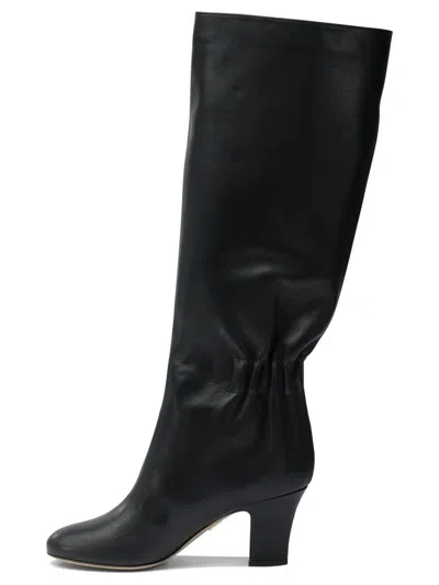 Ferragamo Knee-high Boots With Curled Design And Block Heel In Black