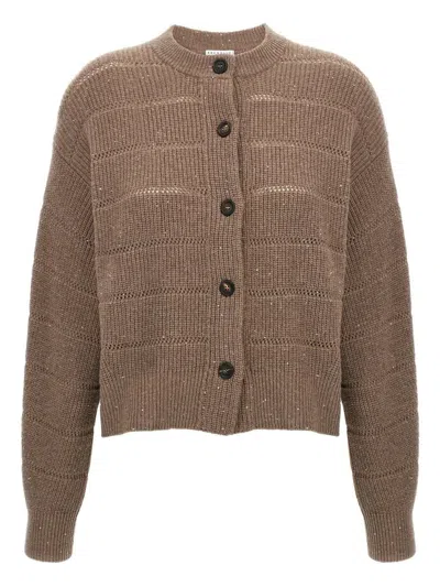 Brunello Cucinelli 'rustic Dazzling Net' Cardigan In Brown