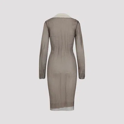 Mm6 Maison Margiela Ribbed Knit Midi Dress With Button-down Front And Contrasting Collar In Gray